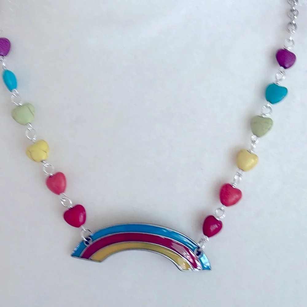 HAND CRAFTED RAINBOW PRIDE CHOKER  Hearts Red Orange Yellow Green Blue Purple - Picture 2 of 11